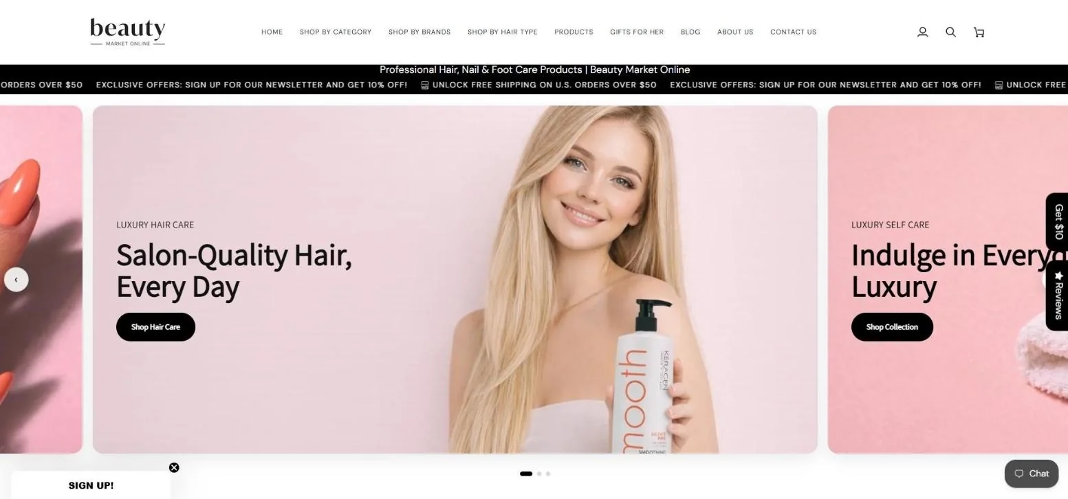 Beauty Market Online Shopify store homepage
