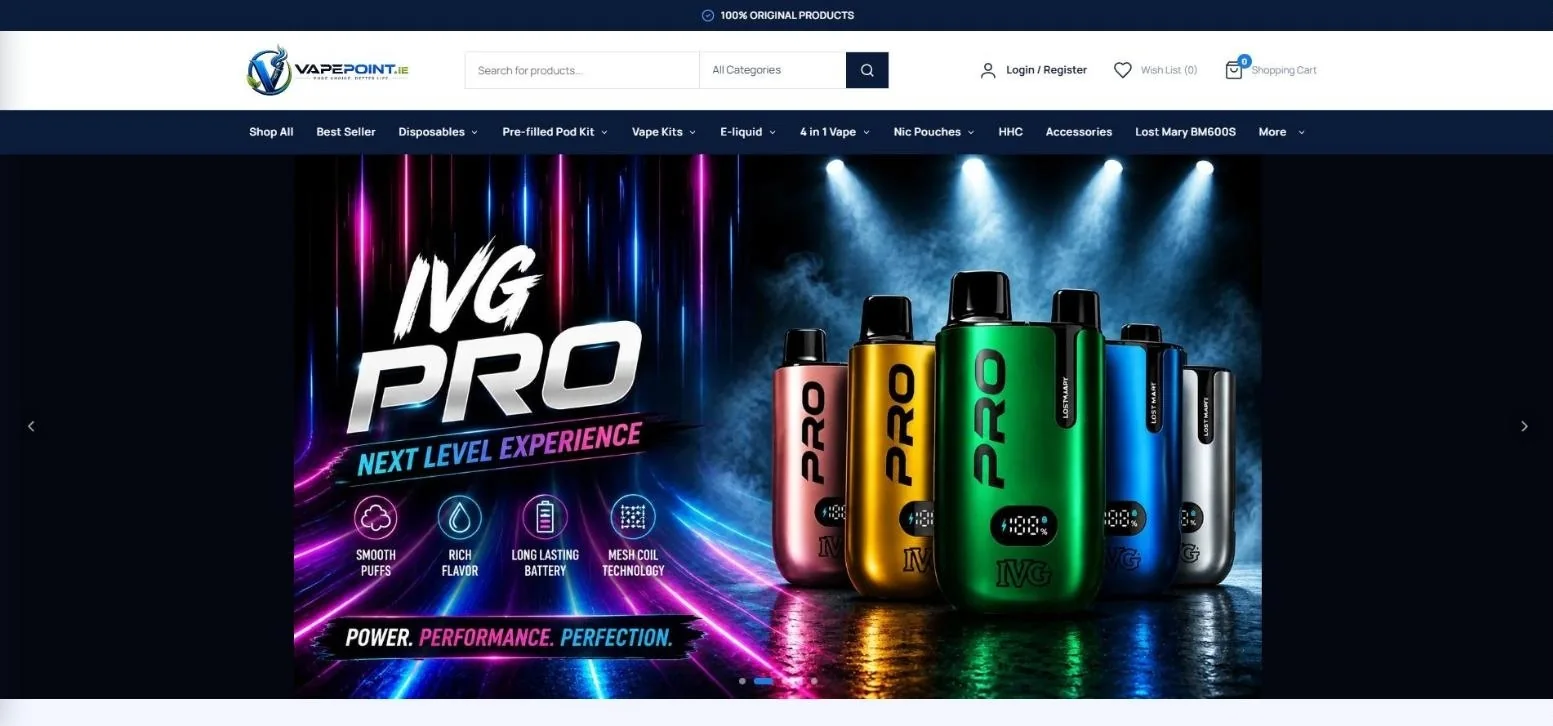 VapePoint Ireland OpenCart store homepage
